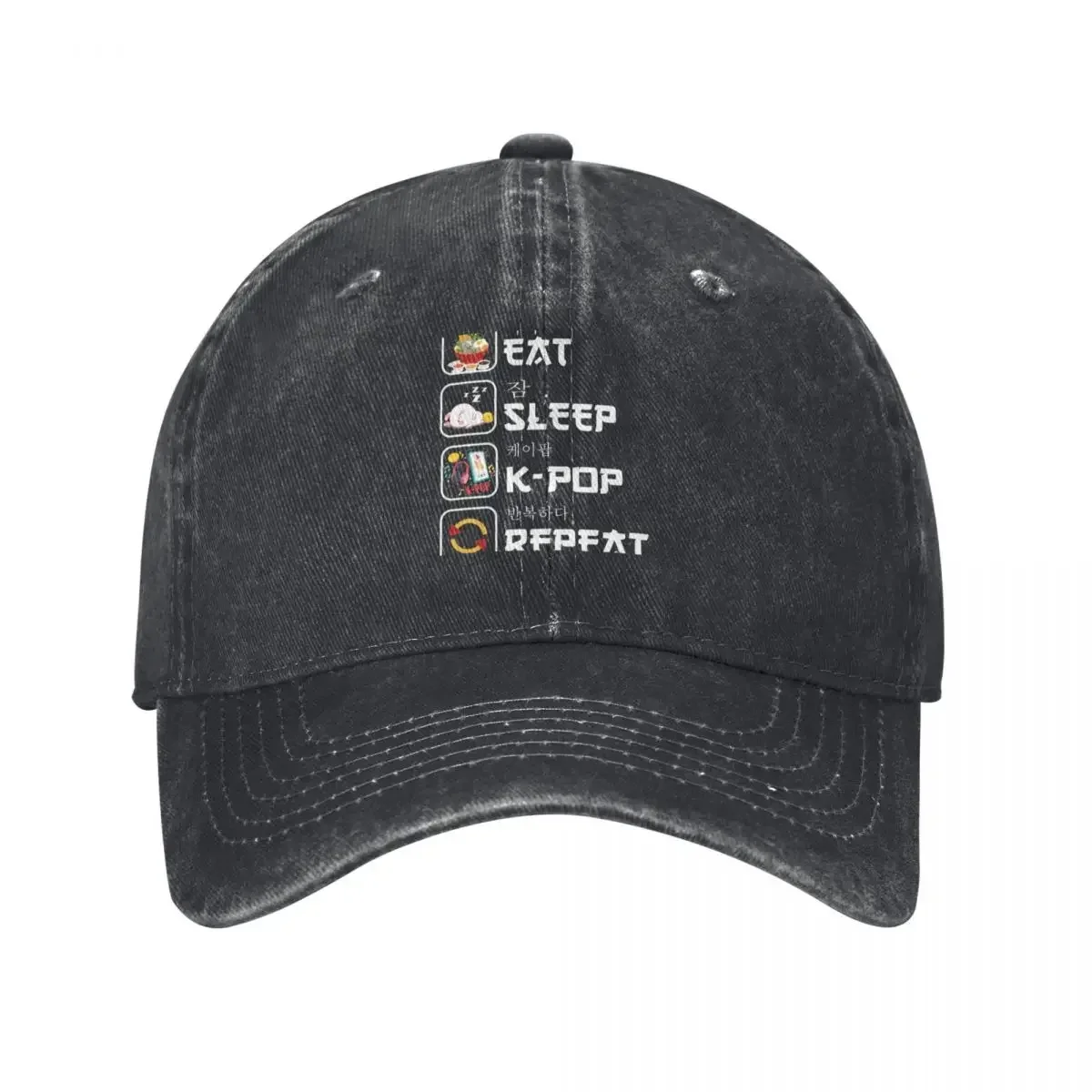 

eat sleep k-pop repeat Korean music lover Kpop bands fan Baseball Cap beach hat Military Cap Man Mens Hats Women's