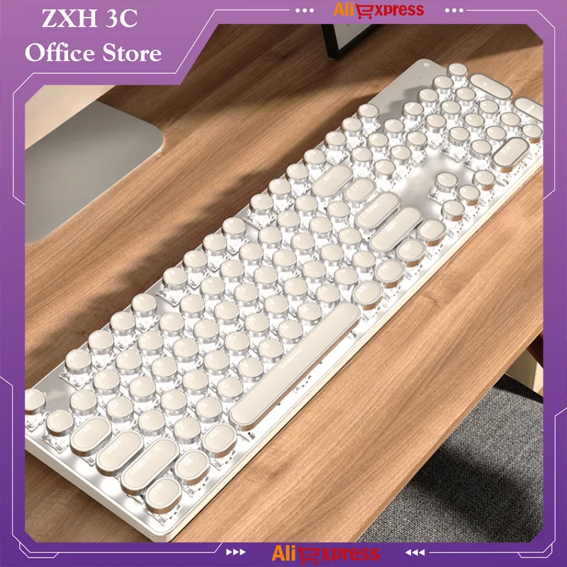 teclado mecanico sem fio bluetooth punk retro feminino escritorio jogo desktop laptop perifericos tres modos ewen tk950 01