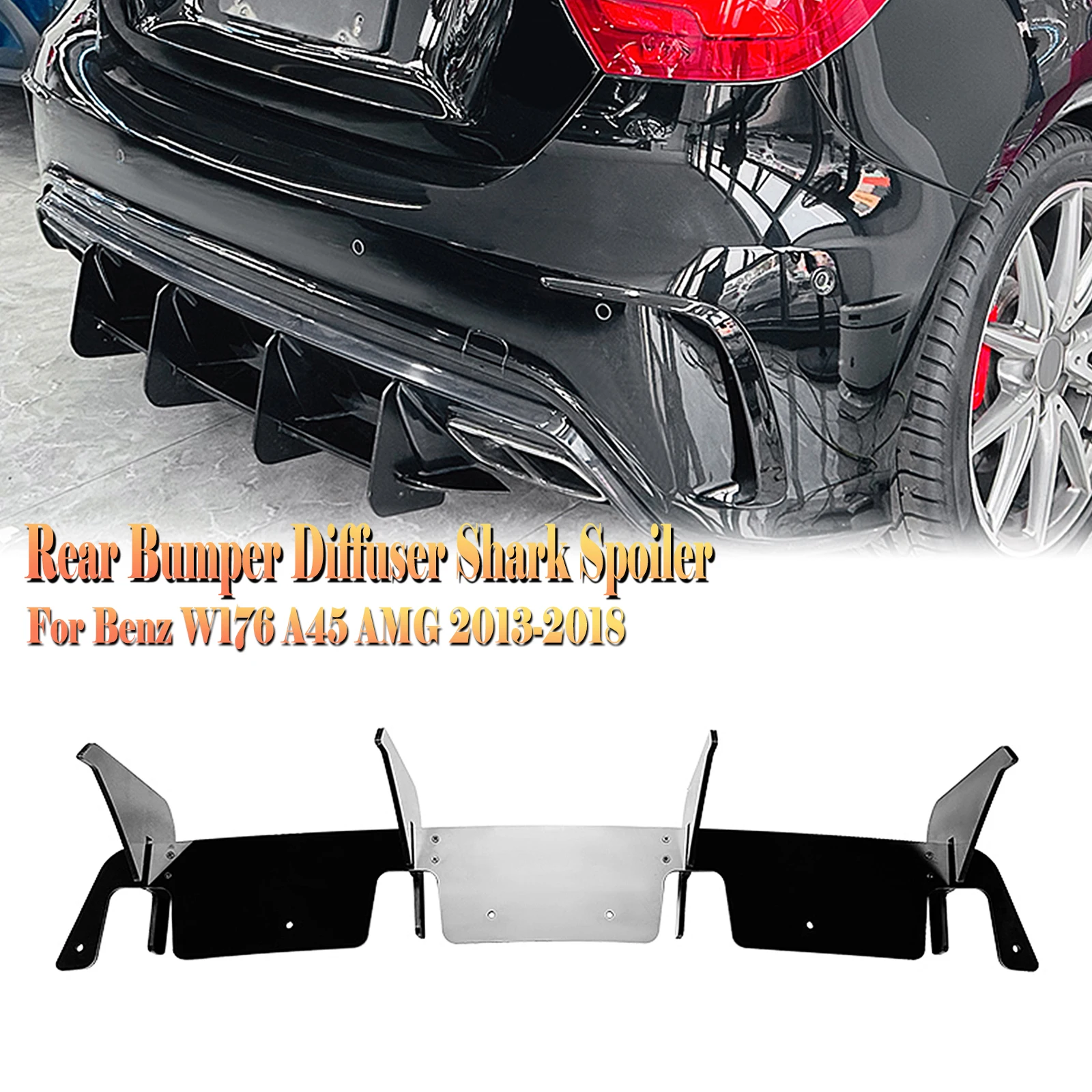 

For Mercedes Benz A Class W176 A45 AMG 2013-2018 Rear Bumper Diffuser Spoiler Plate Splitter Lip Boot Lower Protctor Bracket Kit