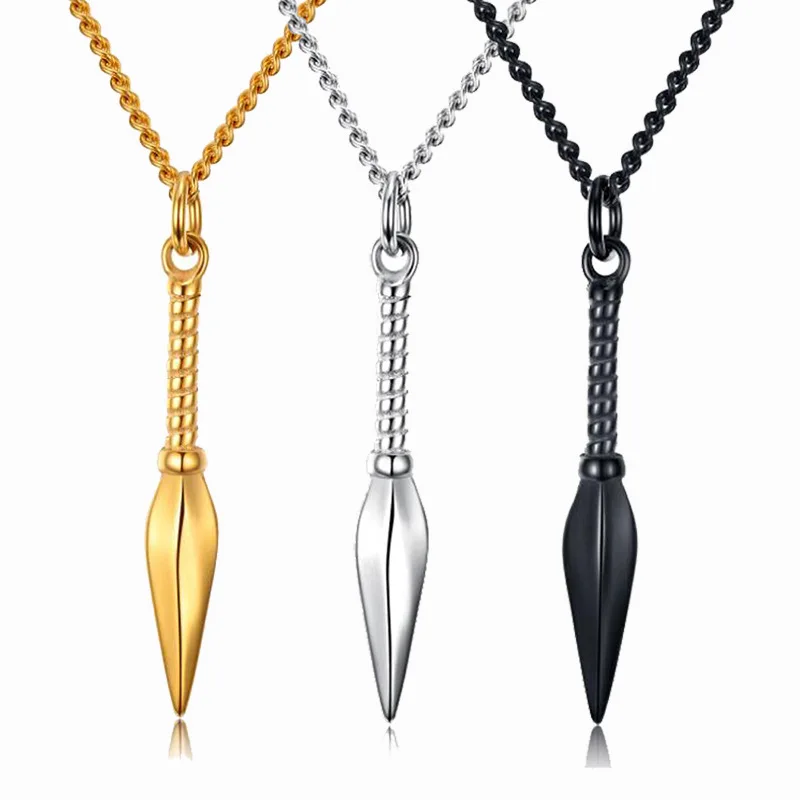 Men's Kpop Titanium Steel Spearhead Long Necklace Hip Hop Punk Rock Arrow Head Link Chain Pendant Necklaces Jewelry Gift