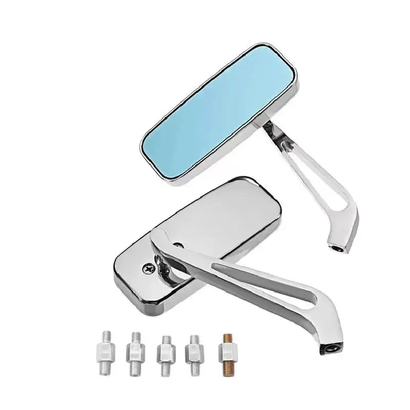 Universal Mobike Motorcycle Side Mirrors Handlebar Mount Rectangle Square Rear View Mirrors 8mm 10mm Black Smoke Blue Glass