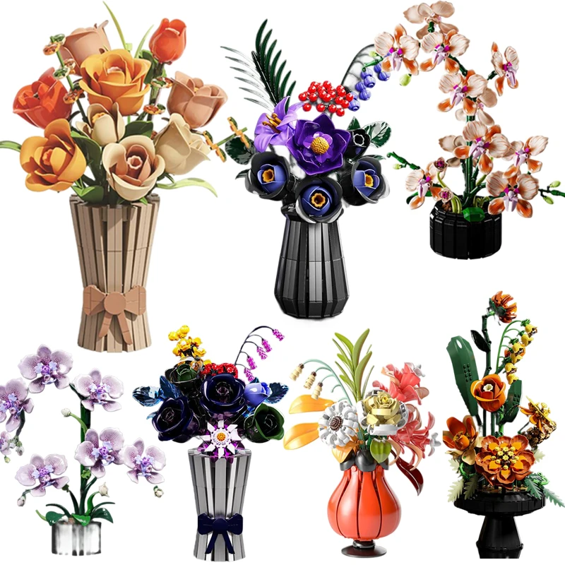 

Новые собранные строительные блоки, цветы, игрушки, роза, орхиты, вечные цветы, подарки для девочек, подарки на день Святого Валентина, украшение дома