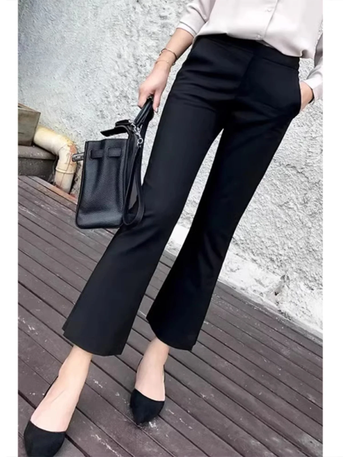 

High Waist Ice Silk Flared Pants Women's Summer New Sle Casual Pants Small Size Slimming Commute Nine-Point Suit Pants