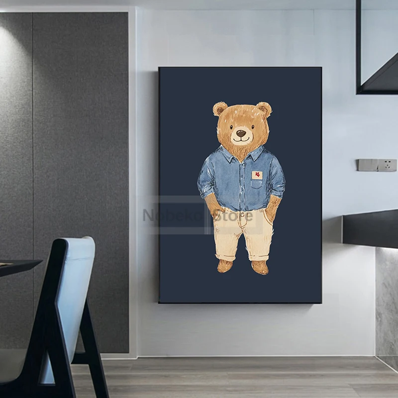 Vintage Teddy Bear Poster Fashion Preppy Nursery Prints Canvas Painting Wall Art Pictures Home Room Teddy Bear Retro Decoration