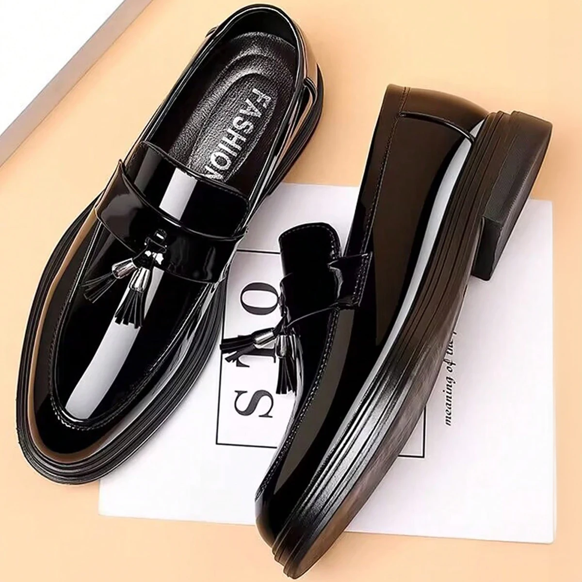 Fotwear Men Leather Shoes Slip On Office MensFormal Shoes Wedding Party Men Tassel Dress ShoesBreathable Driving Lazy Oxfords