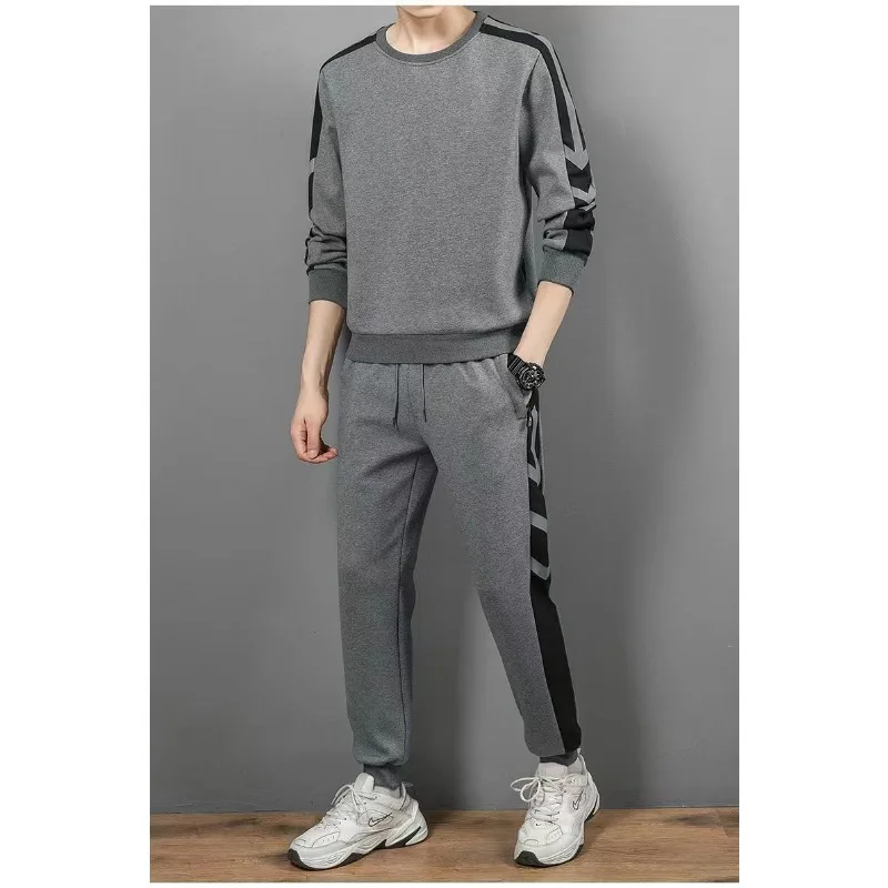 Spring and Autumn Round Neck Pure Cotton Casual Suit Men's Sweatshirt Trendy Running Sportswear Two-piece Set