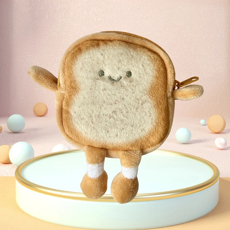 Cute Cartoon Toast Coin Purse Portable Lightweight Coin Key Bag Bread Earphone Bag For Adult Kids