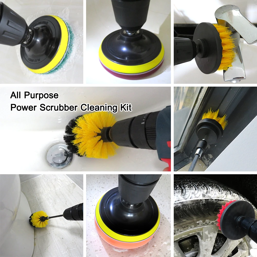 All Purpose Cleaner 6Pcs/Set Scrub Drill Cleaning Brush Set For Leather Plastic Wooden Furniture Car Interiors Bathroom Kitchen