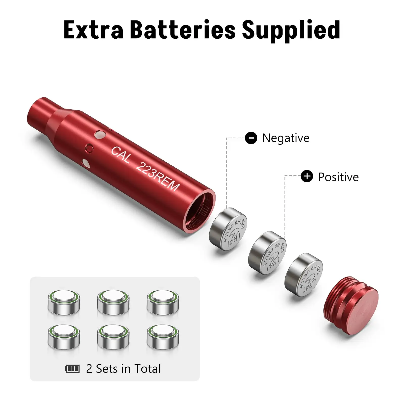 CVLIFE Red Caliber BoreSighter Aluminum Bore Sighting Laser 223 5.56mm with Extra Batteries For Rifle Pistol Scopes Equipment Ma