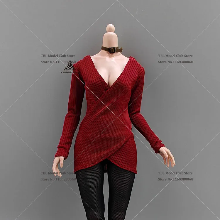 In Stock 1/6 Scale Female Soldier Sexy V Neck Cross Long Sleeve Solid Colors Sweater Dress For 12inch TBL Action Figure Doll