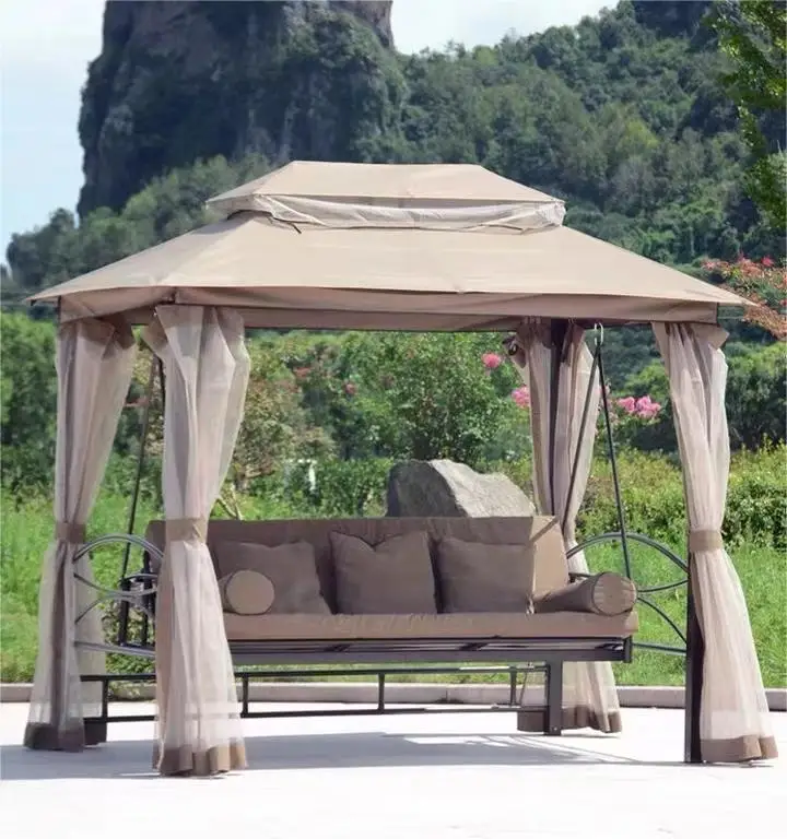 In Stock Popular Garden Furniture Patio Swings Chair 3 in 1 Multifunction 3 Person Gazebo Patio Swing Bed  with canopy