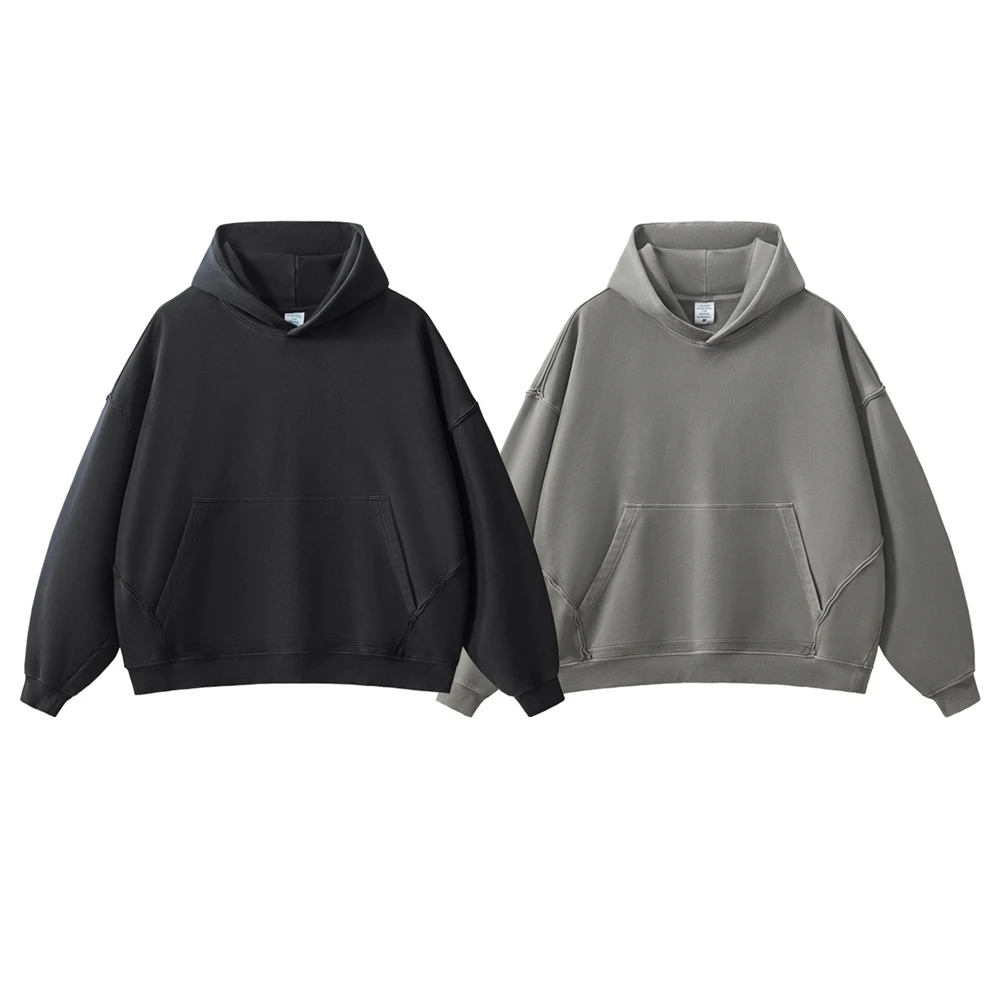 ZODF Chic Men Washed 420gsm Cotton Hoodies Winter Unisex Oversized Distressed Patchwork Hooded Pullovers Brand Coats HY0052