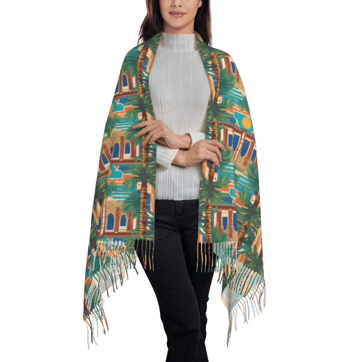 Palace Entrance Scarf Tassel Scarves for Women Soft Warm Shawls and Wraps Long Fall Winter Shawl Wrap