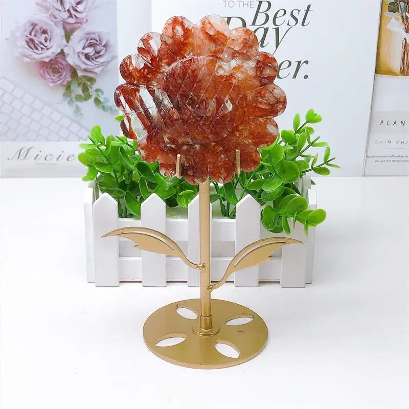 

Natural Red Fire Quartz Hematoid Sunflower Crystal Carved Figurine Fashion Carving Healing Home Decoration Holiday Gift 1PCS