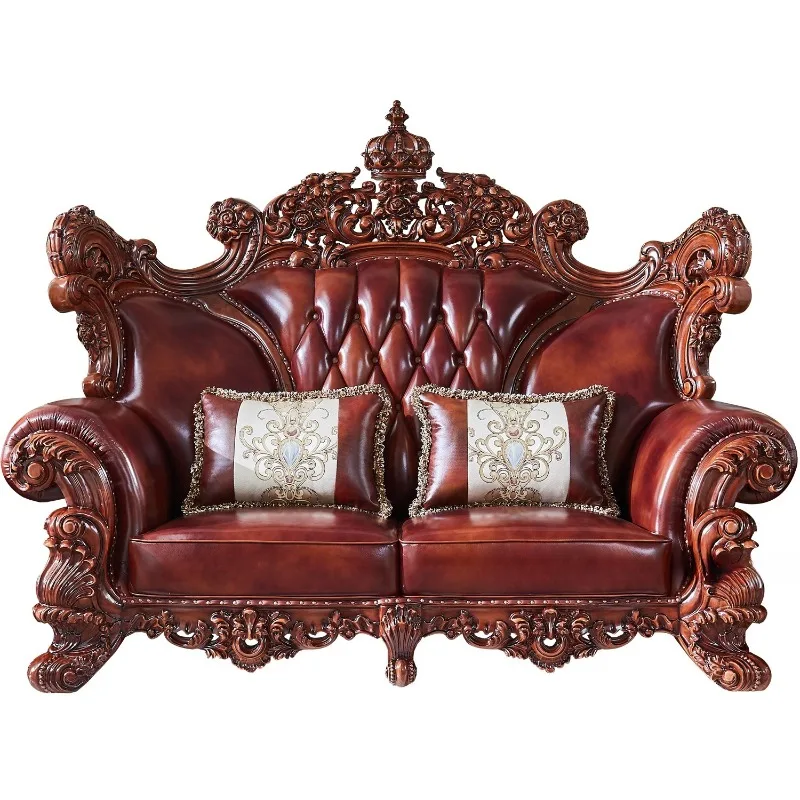 

European leather sofa living room cowhide solid wood French style