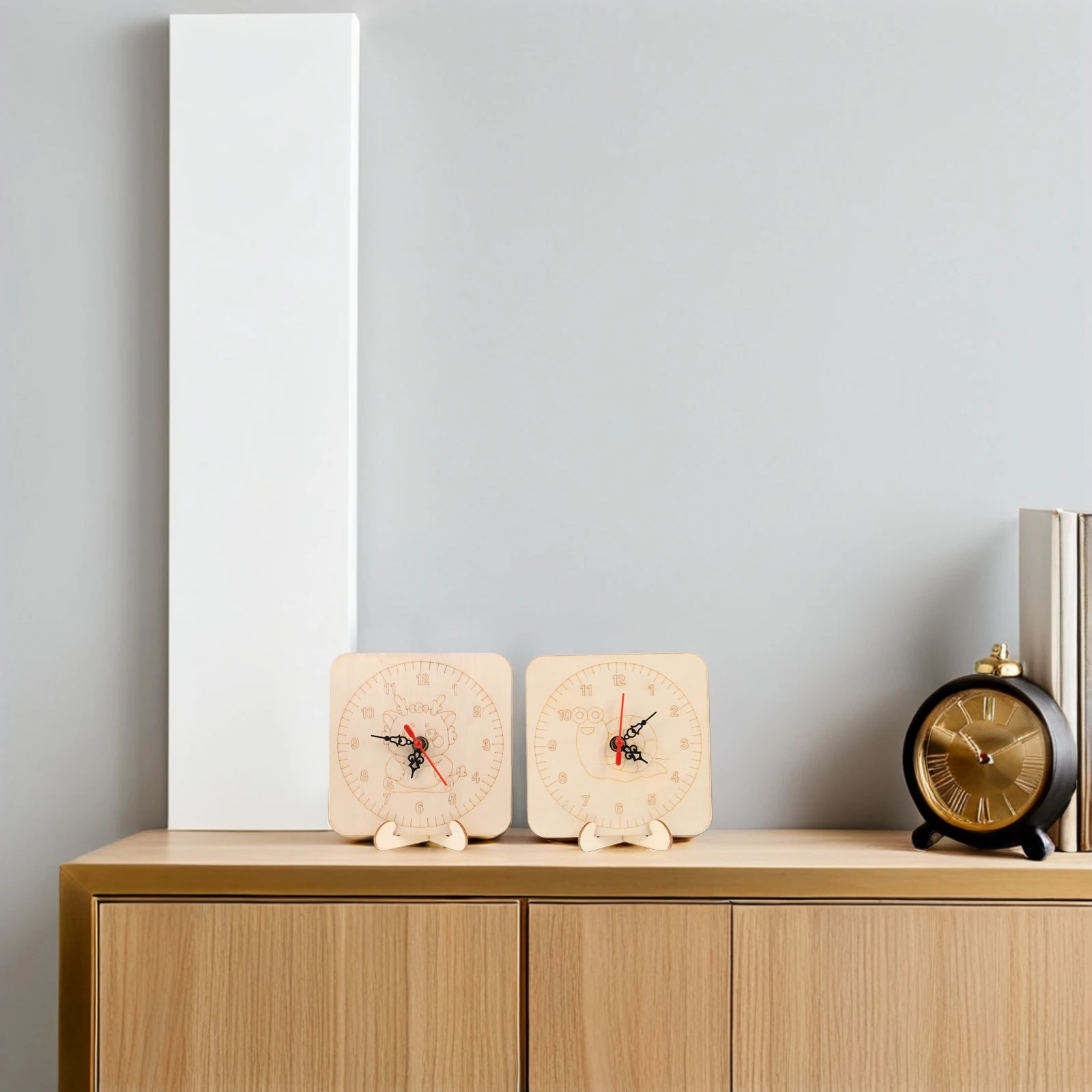 

4 set Kids Making Kit Unfinished Wood Clock Diy Craft Blank Round Dial With Movement Educational Time Learning Tool - Creative