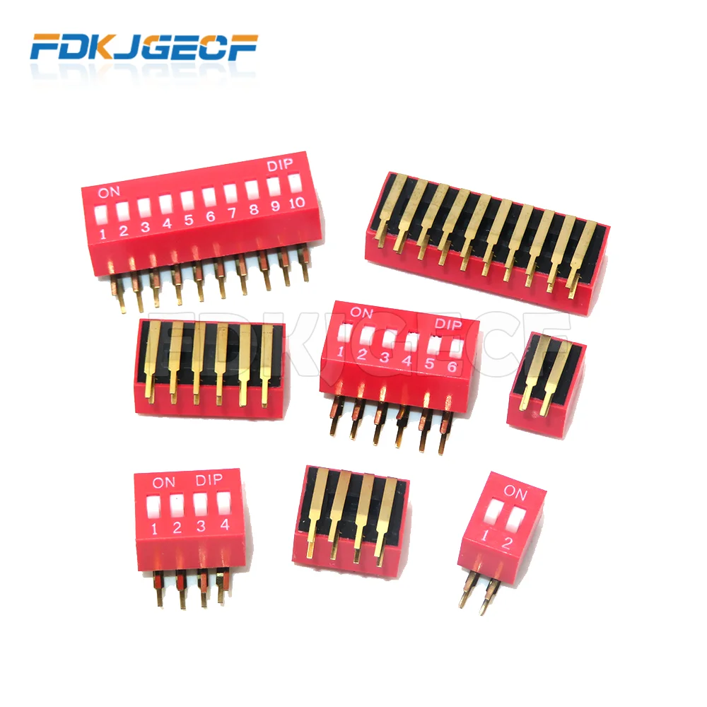 5PCS DIP Switch 2.54MM DA-02 1/2/3/4/5/6/8/10P Horizontal Dial 90 Degrees Plug-in Side Insert Bent Foot Switch New