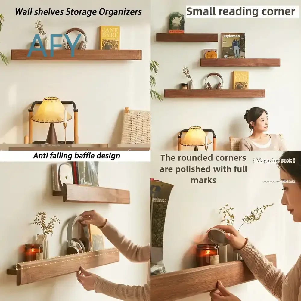 Wooden Wall Shelves for Living Room Bedroom Home Decor Storage Organization Mount Shelf Racks for Magazines Books Decorative