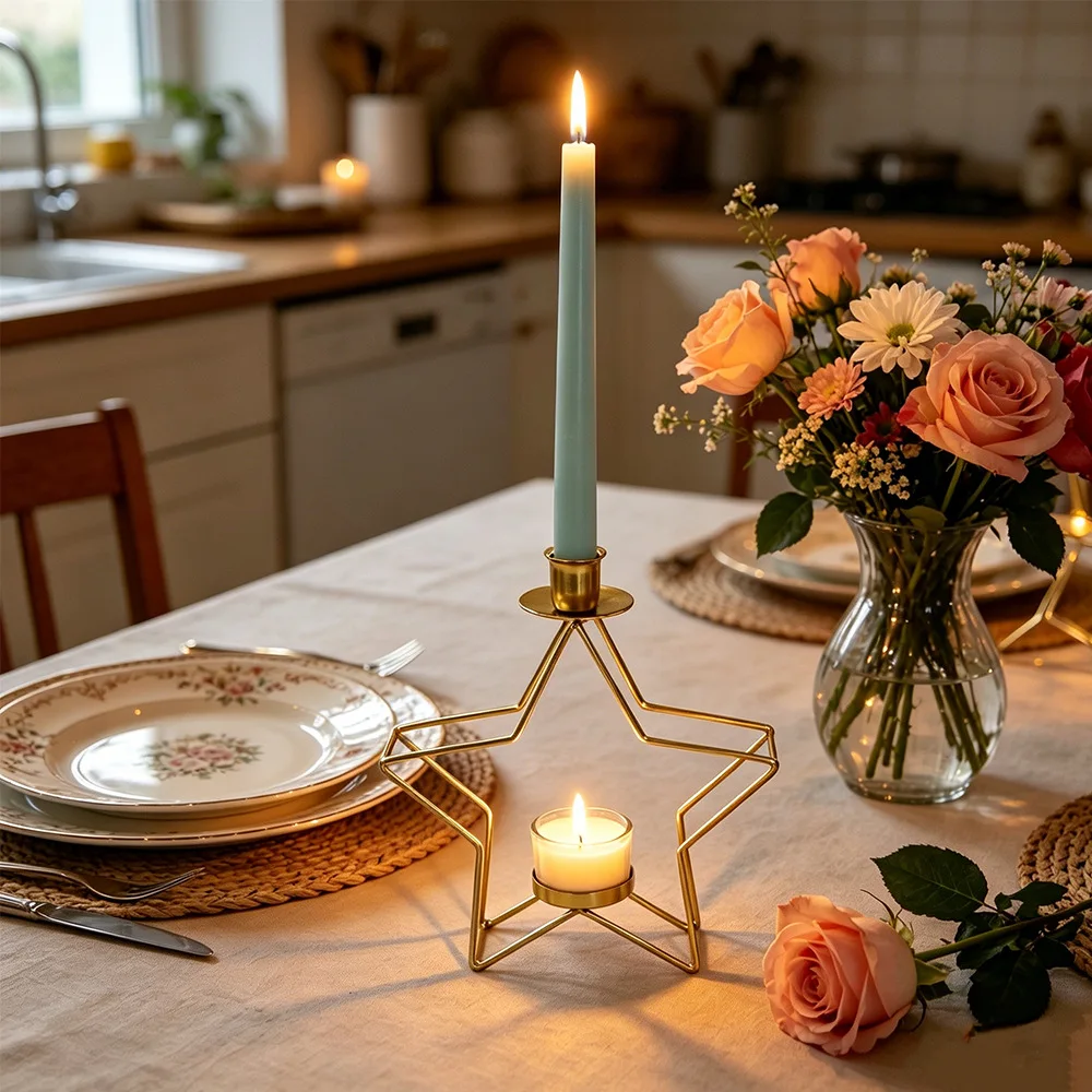 Nordic Hollow Metal Candlestick Dual Purpose Candle Holder for Taper Candle Tealight Living Room Dining Table Party Ornament