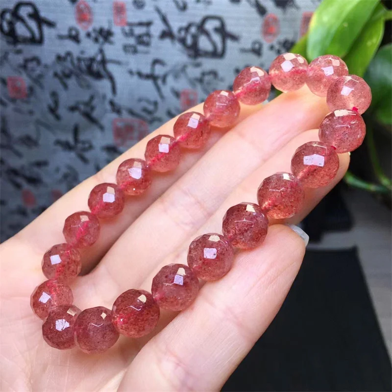 Natural Strawberry Quartz Facet Bracelet Gemstone Round Bead Crystal Healing Gemstone Bracelet Jewelry Gift 1PCS 8mm