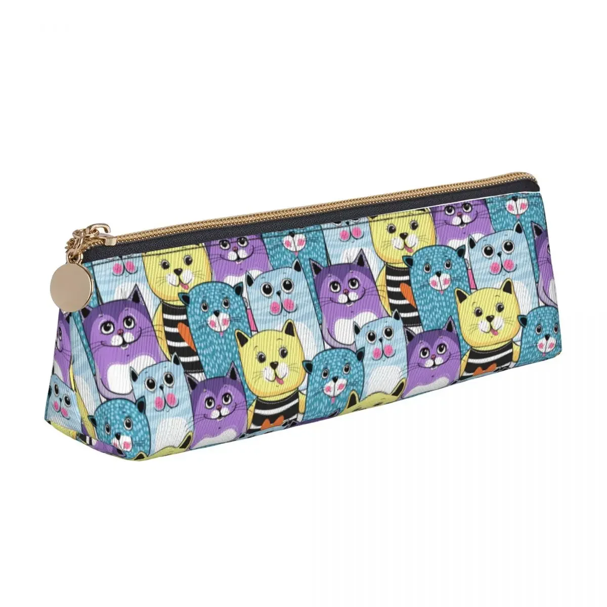 Cute Cats Colorful Pencil Case Animal Cartoon PU Leather  Bag Kids Retro Portable School  Cases Stationery Organizer