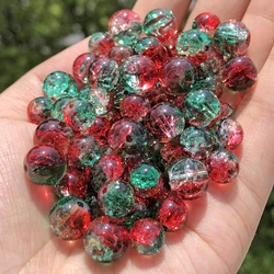 6mm 8mm 10mm Christmas Crack Glass Beads Gradient Green Red for Jewelry Making Diy Fashion Bracelet Necklace Beading Accessories