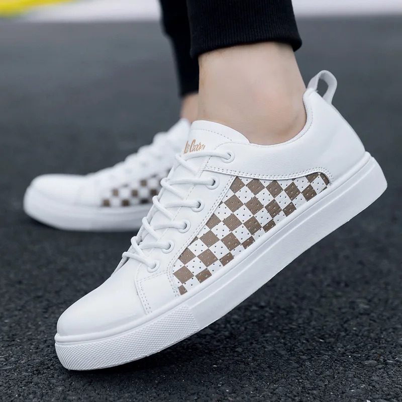 Plus size 47 48 men\'s leather sneakers autumn 2023 new arrival lattice pattern boys casual leather shoes men platform sneakers