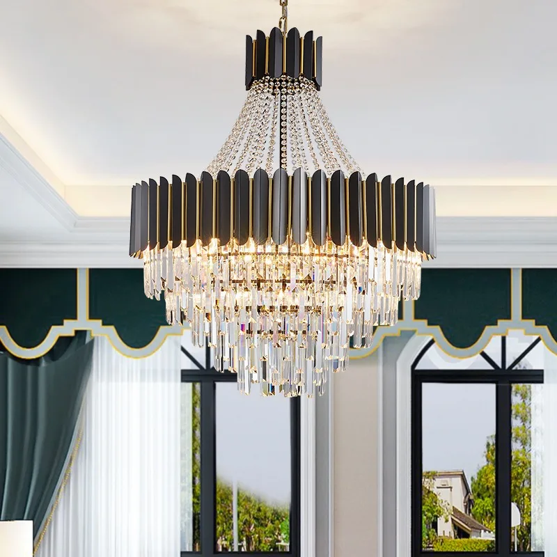 Home Deco Crystal Collection Led Black Gold Chandelier Lighting Lustre Hanging Lamp Suspension Luminaire Lampen For Dinning Room