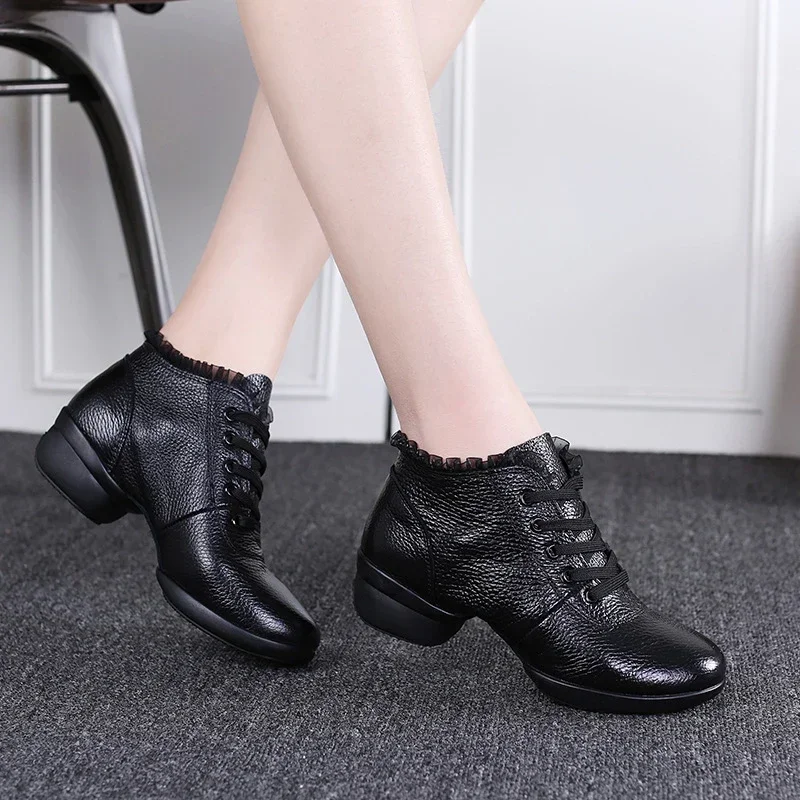 

Woman Dance Shoes Genuine Leather Ladies Modern Soft Outsole Jazz Sneakers Breathable Female Dancing Fitness Sport Shoes