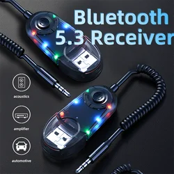 Bluetooth 5.3 Aux Adapter USB to 3.5mm Jack Wireless Bluetooth Receiver Hands-free Kit With TF Card slot for Car BT Transmitter