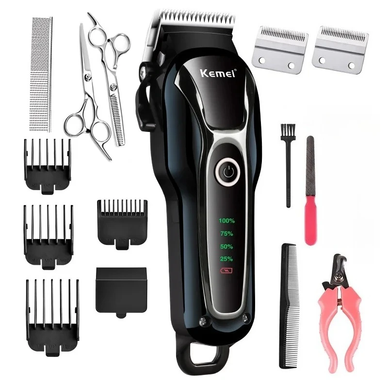 Kemei Rechargeable Professional Dog Hair Trimmer for Cat Cutter Grooming Machine Hair Remover Animal Hair Clipper for Pet