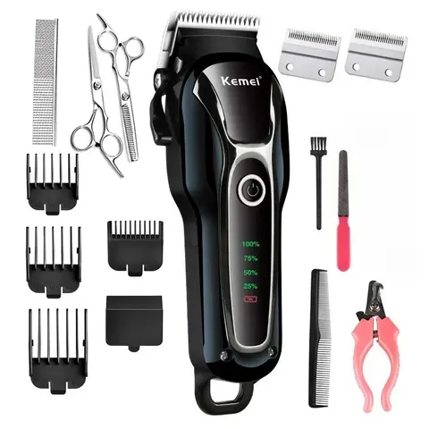 Kemei Rechargeable Professional Dog Hair Trimmer for Cat Cutter Grooming Machine Hair Remover Animal Hair Clipper for Pet