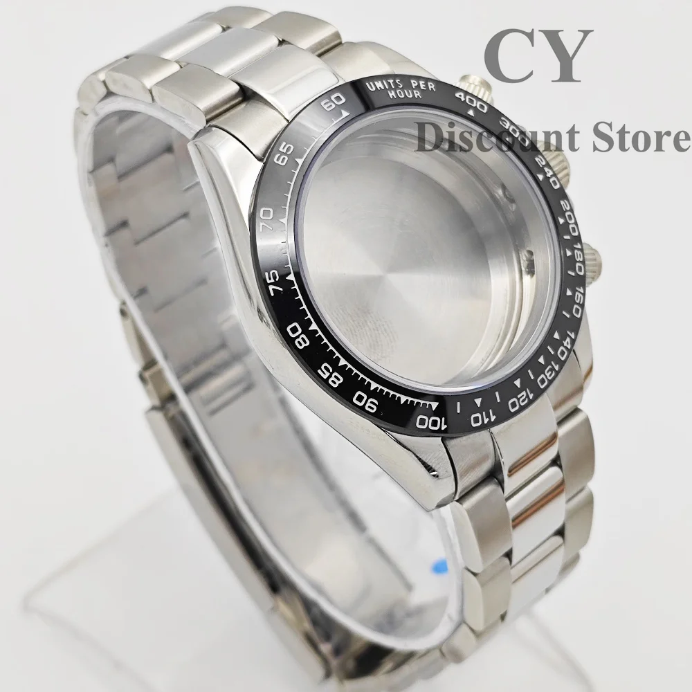 VK63 Case 40mm Silver Stainless Steel Watch Case Fit VK63 Quartz Movement Watch Accessories Stainless Steel Watch Strap