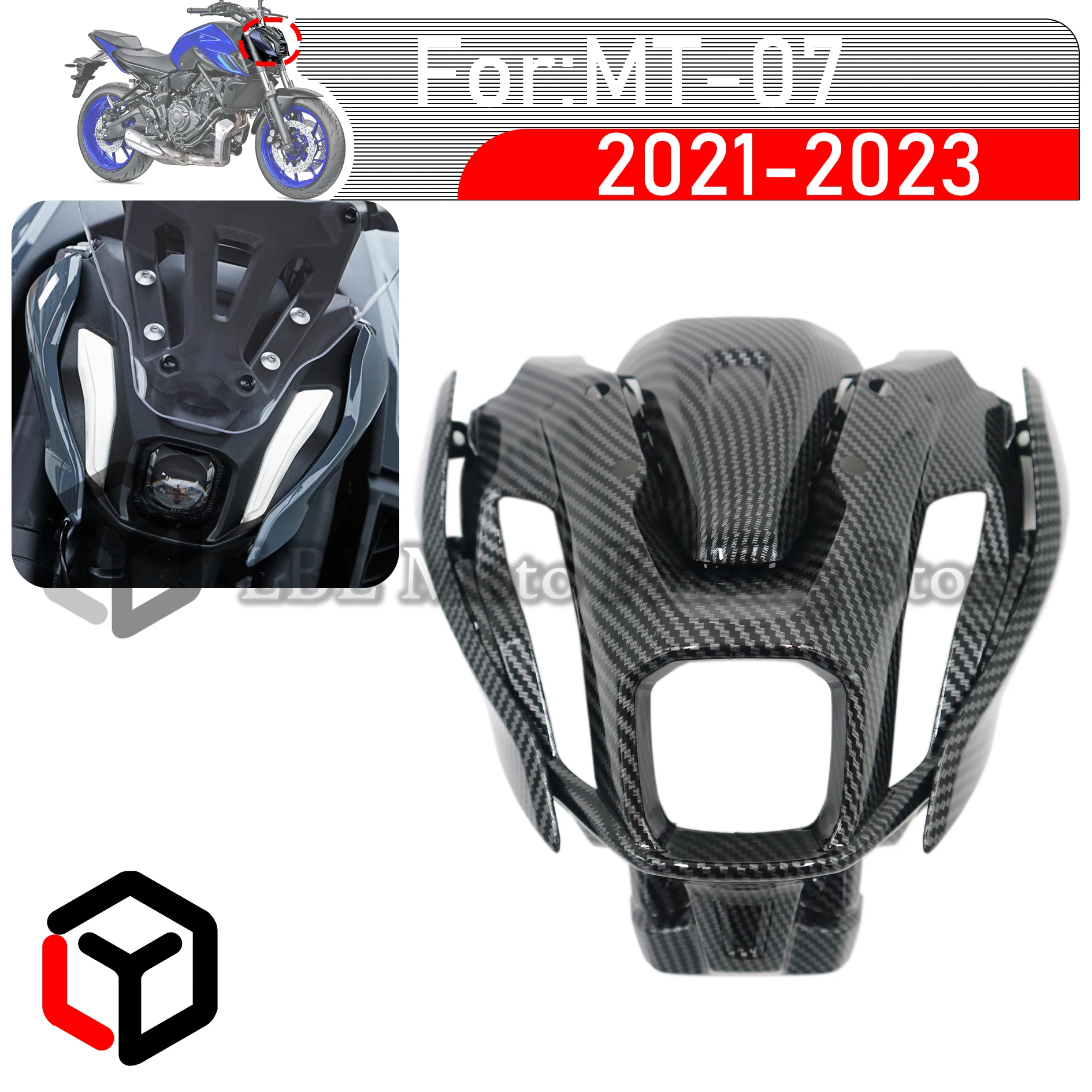 

Подходит для YAMAHA MT-07 2021 2022 2023 обтекатель фары из углеродного волокна окрашенный внешний вид верхняя назальная маска передний Кронштейн Рулевого сигнала