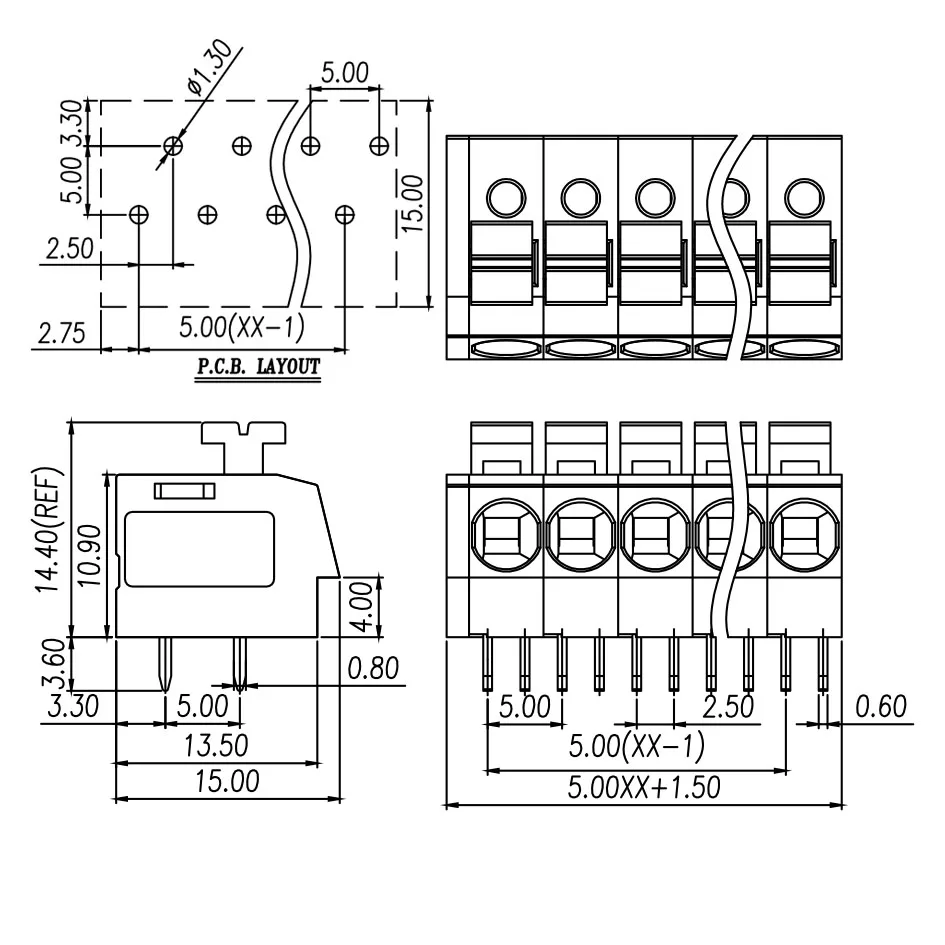 100PIN DG202 5.0mm KF202 5.0 2P ~ 12Pin PCB SPRING TERMINAL BLOCKS CONNECTOR 15A 300V PCB Terminal Block DA804