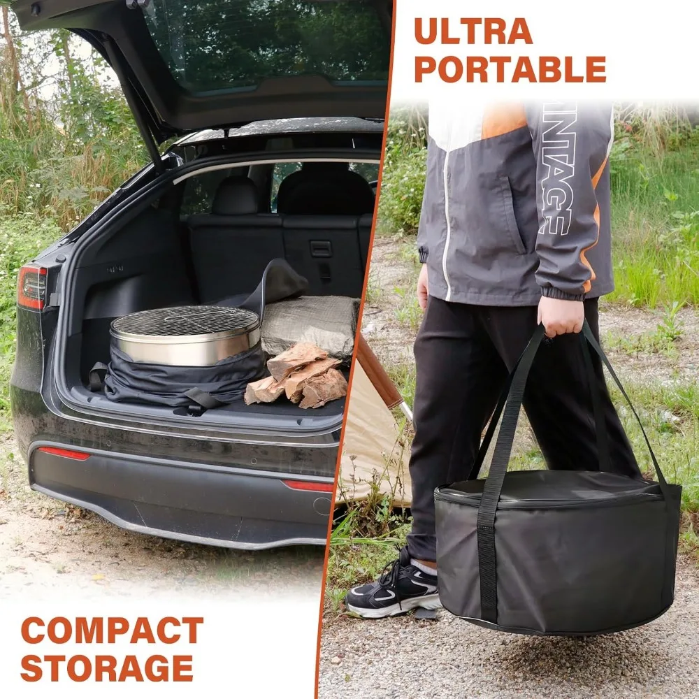 19.6in Smokeless Fire Pit with Grill, Portable Wood Burning Fireplace for Camping, Foldable