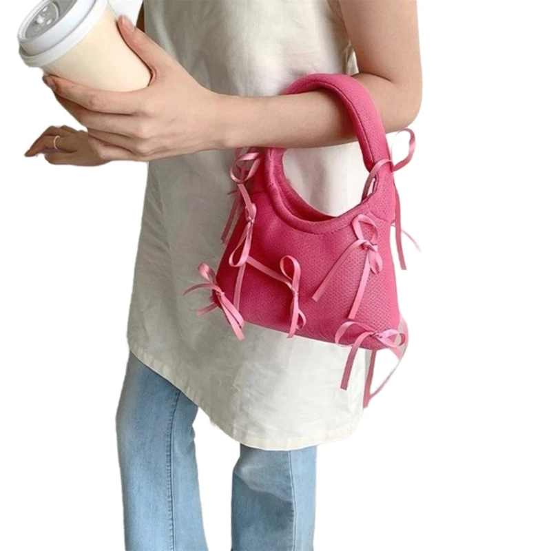 Bolso pequeño poliéster con lazo dulce estilo francés a para mujer, Bolso pequeño informal compras Color sólido