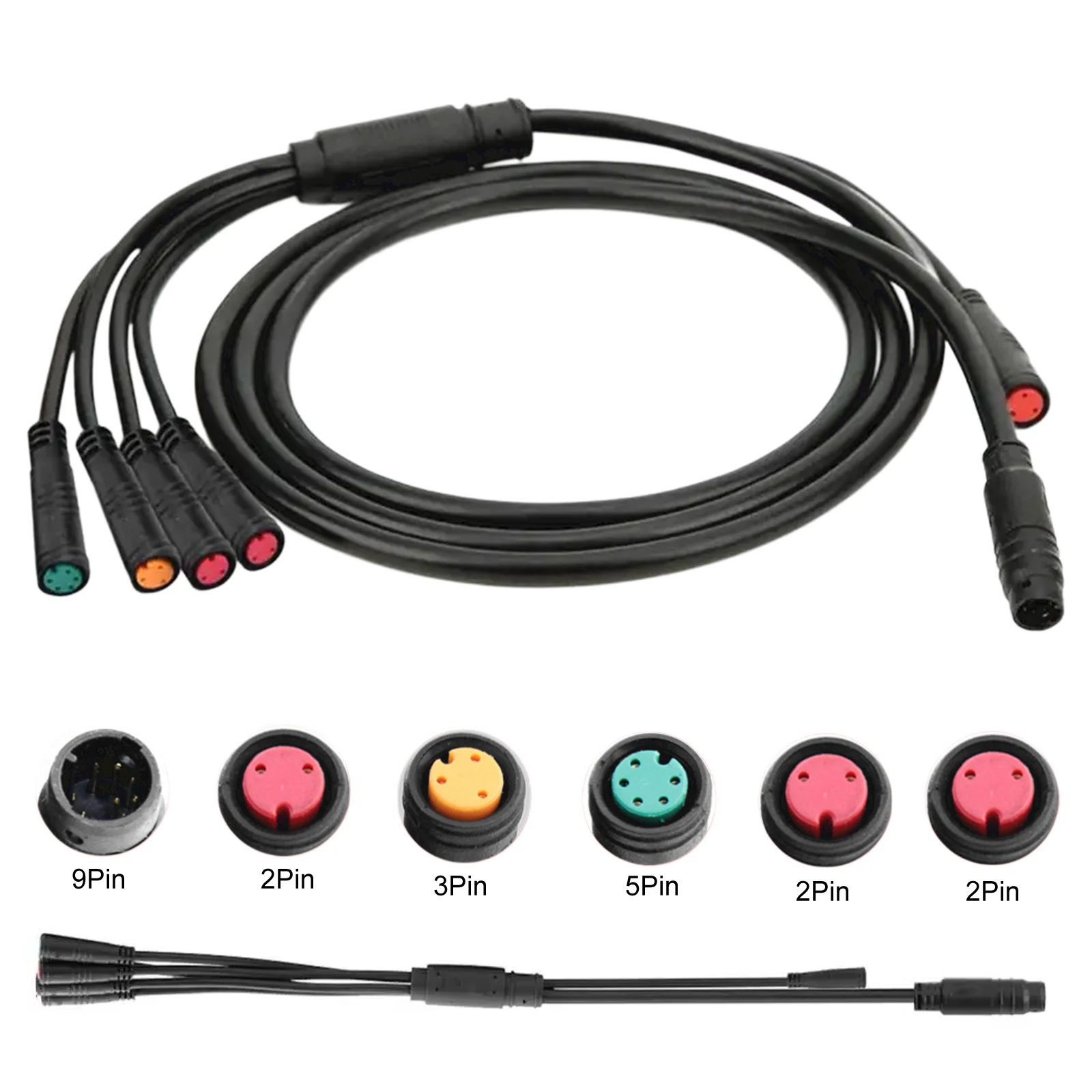 1T5 9-Pin Waterproof Ebike Wiring Harness 1500mm Ebike Throttle Cable Adapter Replacement Parts for Connecting Controller Lamp