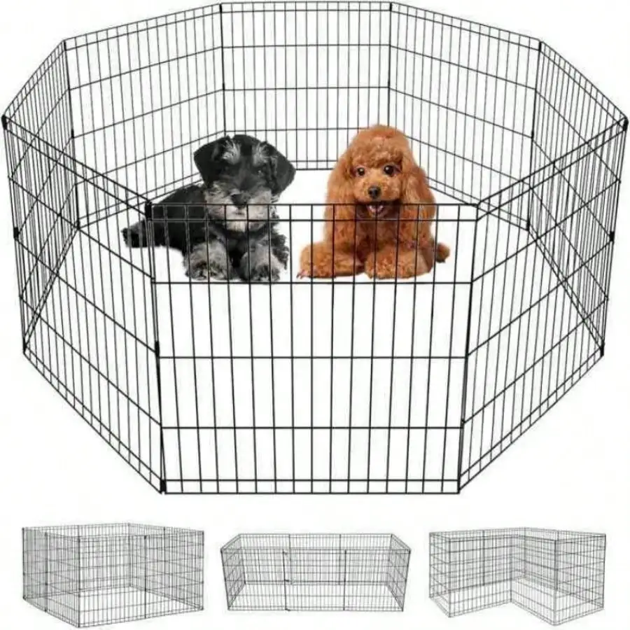 

24-Inch Dog Enclosure, 8-Panel Dog Enclosure, Indoor And Outdoor Metal Puppy Pet Enclosure, Portable Folding Animal Sports Enclo
