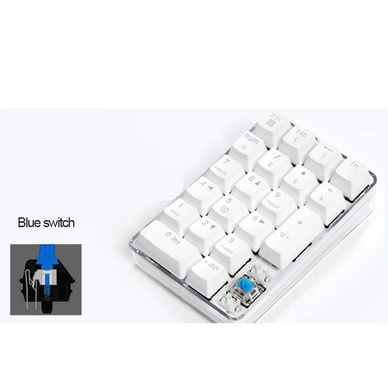 21 Keys White Backlit Mechanical Numeric Keypad Numpad With Cherry Blue Switches For Notebook Desktop PC