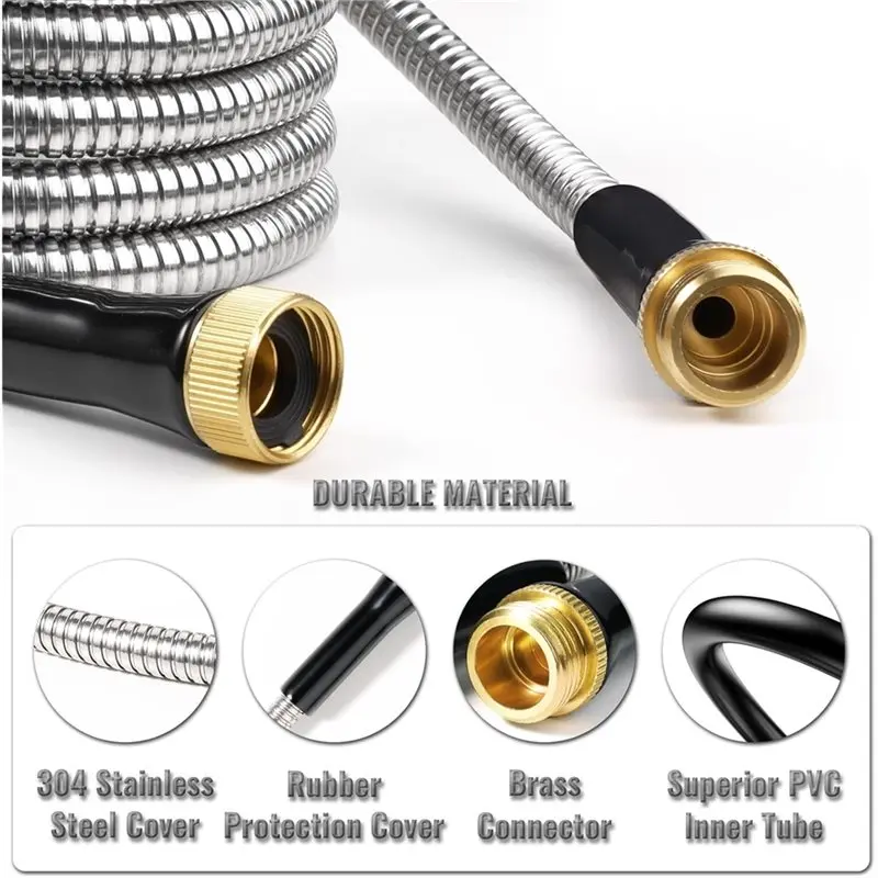 حديقة قصيرة للخرطوم 1 قدم × 5/8 بوصة، معدن شديد التحمل 304 من الفولاذ المقاوم للصدأ لخرطوم بكرة الخرطوم زعيم الصنبور #3