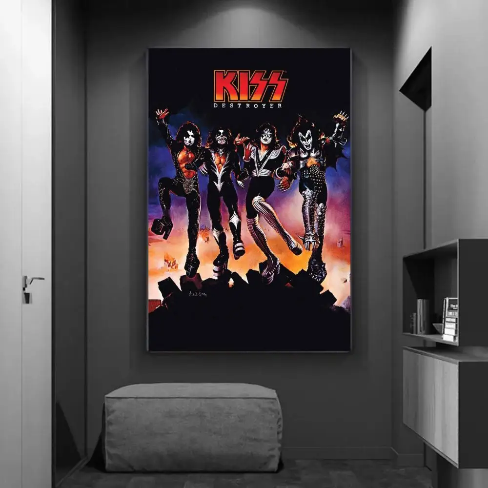 Vintage Heavy Metal Kiss Band Anime Posters Sticky Fancy Wall Sticker for Living Room Bar Decoration Room Wall Decor