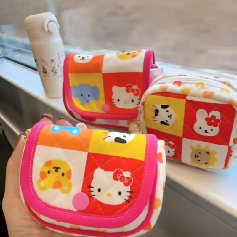 Hello Kitty Sanrio Plush Kawaii Cartoon Cute Portable Canvas Printed Carry-On Pouch Anime Plush Toys for Girls Birthday Gift