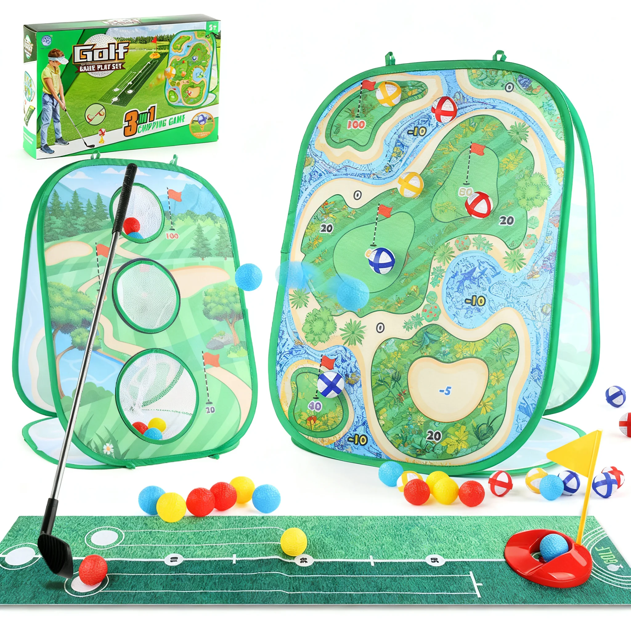 Children Golf Game Kids Golf Putter Set 2 In 1 Toy Colorful Light Indoor Outdoor Sports
