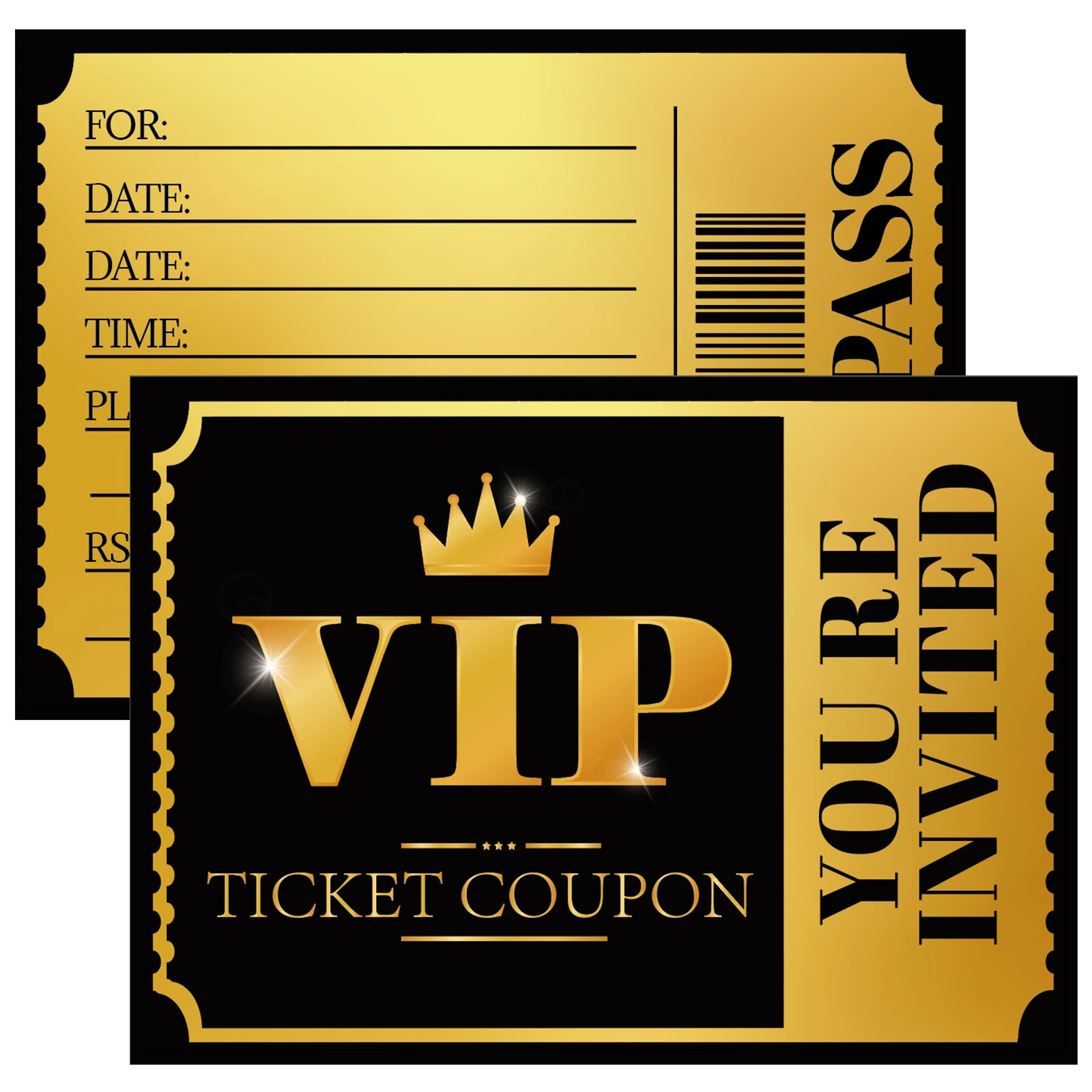 20 VIP party invitations, double-sided gold and silver, themed birthday celebration invitation cards, paper tickets for various view 4