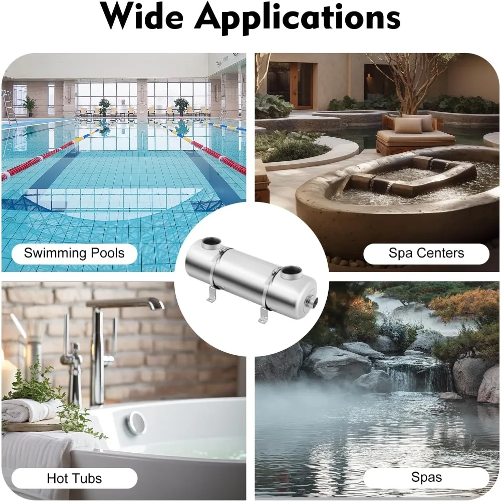 مبادل حراري لحمام السباحة، مبادل حراري أنبوب غلاف من الفولاذ المقاوم للصدأ 200 كيلو بايت يو، مبادل حراري لأنبوب منطقة نقل الحرارة FPT