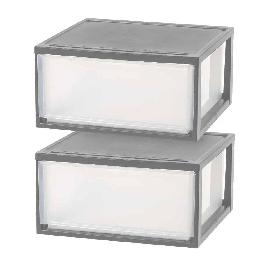 

IRIS 47 Qt XLarge Under Bed Storage Bins, Stackable Modular Plastic Drawers for Bedroom Organization, Gray, Space-Saving Smooth