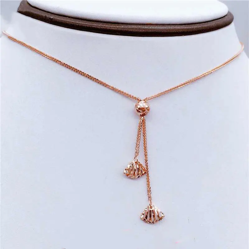 585 purple gold seashells necklace 14K rose gold fashion tassel chains pendant elegant light luxury jewelry for girlfriend gift