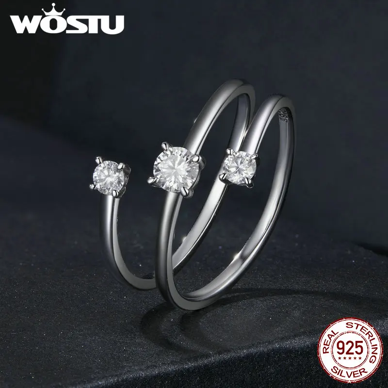 WOSTU tre strati 0.5 CT anello a spirale Moissanite 925 Sterlin argento D colore Moissanite impilabile promessa fede nuziale regalo per feste