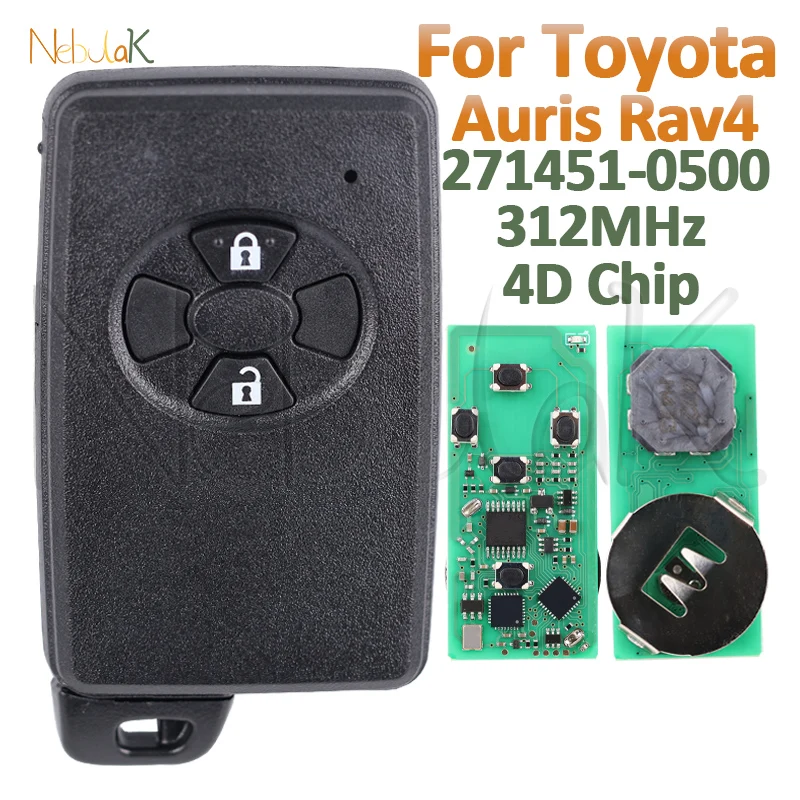 Car Remote Control Smart Key 271451-0500 for Toyota Auris Rav4 2006 2007 2008 2009 2010 2011 312MHz 4D Chip 2Buttons Auto Fob